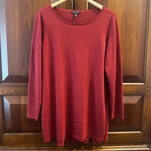 Eileen Fisher 100% Merino Wool Red Tunic Sweater Size Medium